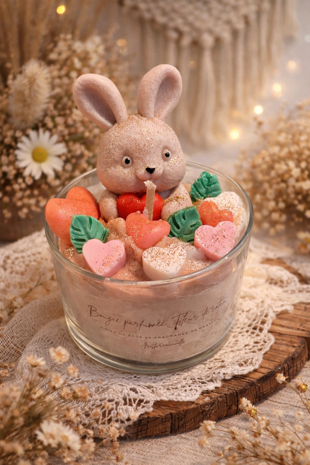 Bougie lapin fleur de coton